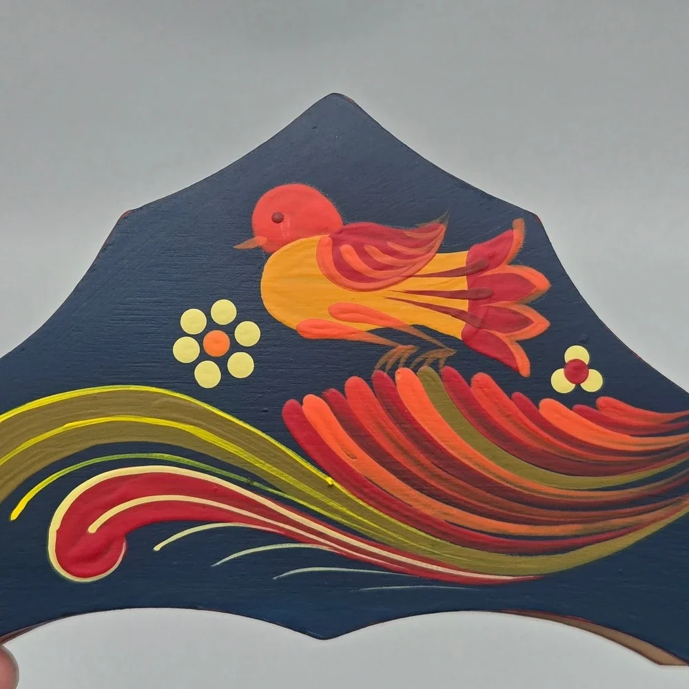 Swedish Dala Hand Painted Bird Floral Wooden Napkin Holder Scandinavian Folk Art